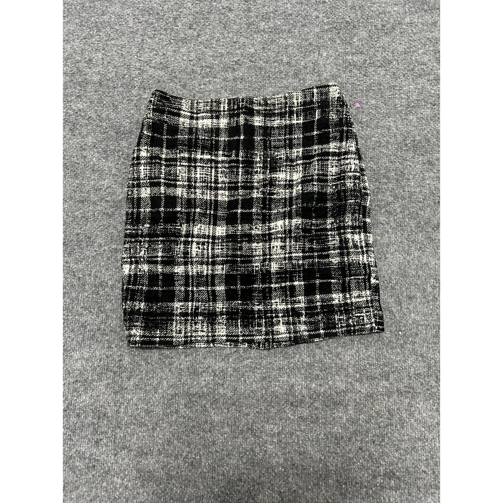 Ann Taylor Skirt Womens Size 0P Black White Plaid Tweed Mini Straight Petite